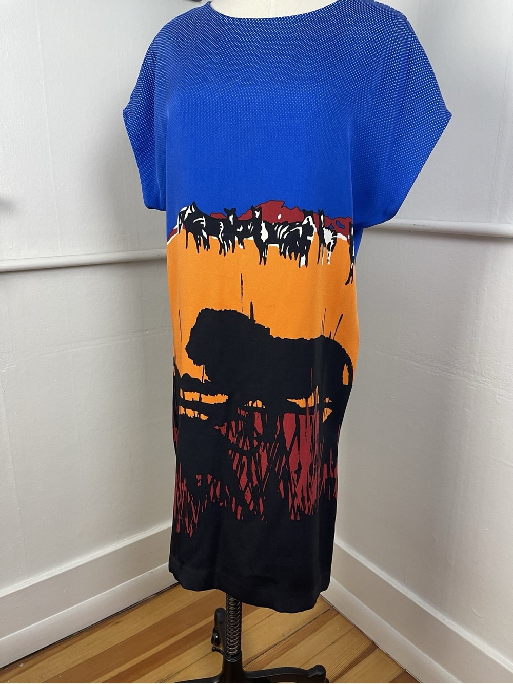 Diane Von Furstenberg Cobalt Orange Black Graphic Lion Shift Dress